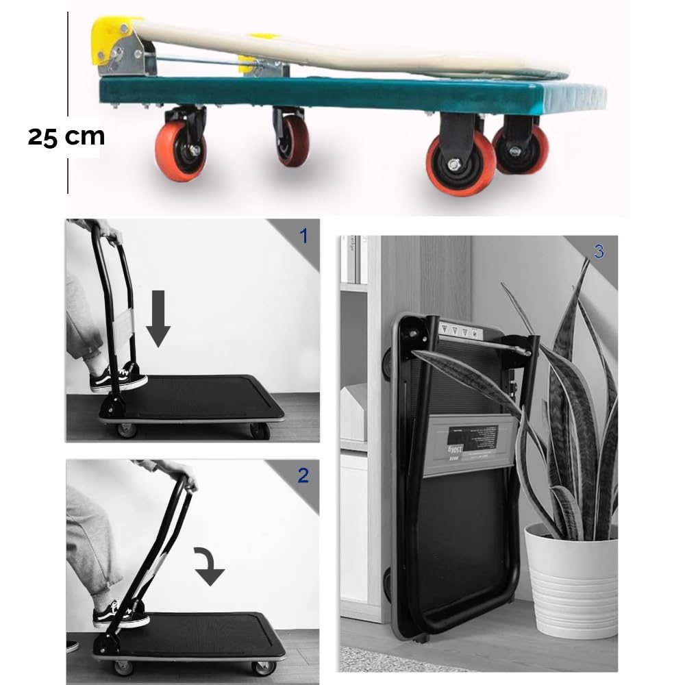 Carro portaequipajes Plegable Carro de Plataforma con Ruedas giratorias, Carga máxima de 150 kg, Plataforma de Transporte