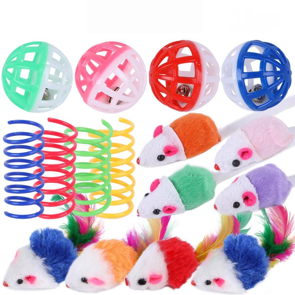Speedy Panther Cat Toy Variety Pack, 16 Pieces with Mouse Toys, Spring Toys, and Bells Balls for Indoor Cats and Kittens