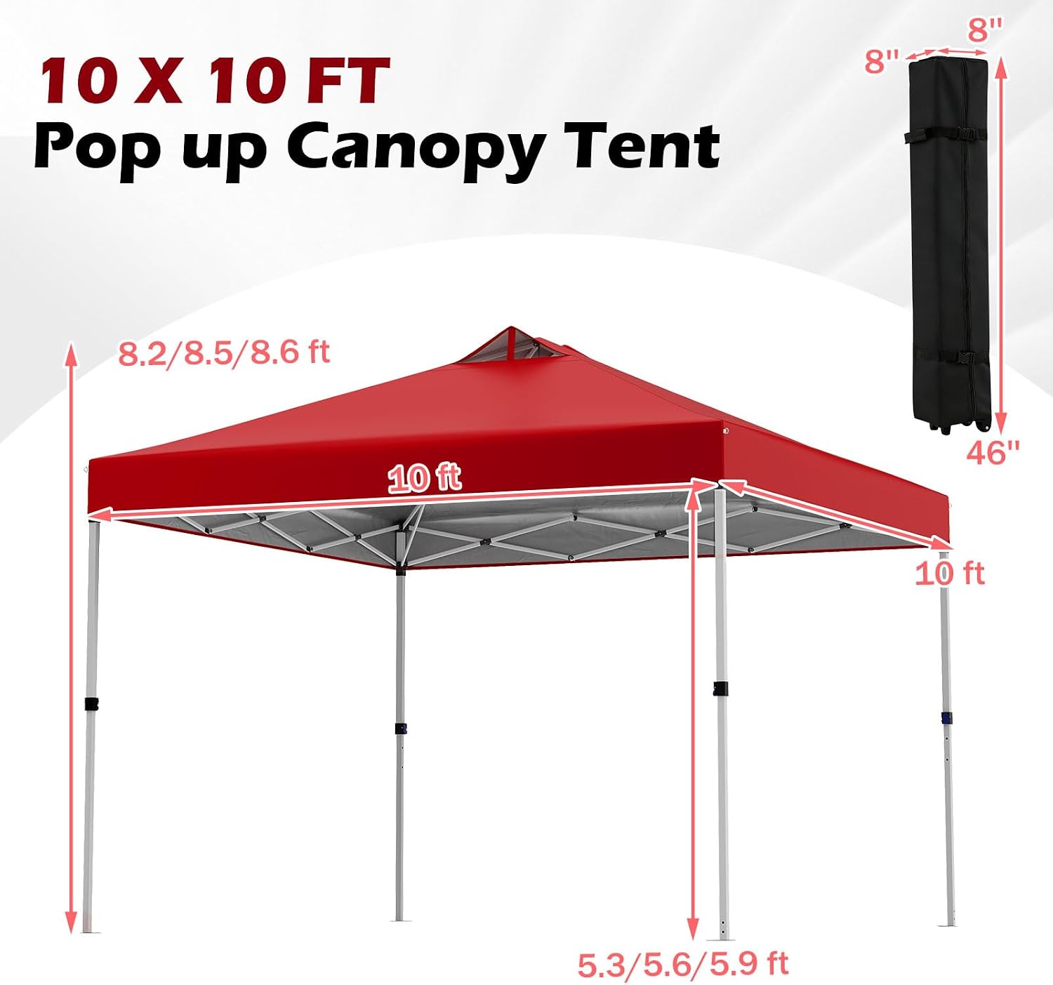 Goplus 10 x 10 FT Pop up Canopy Tent, 1 Person Easy Setup Gazebo Shelter w/ 1 Button Push, Roller Bag, Silver-Coated Top, Heavy-Duty Frame, Sandbags, Stake & Ropes, Party Tent for Picnic Event (Red)