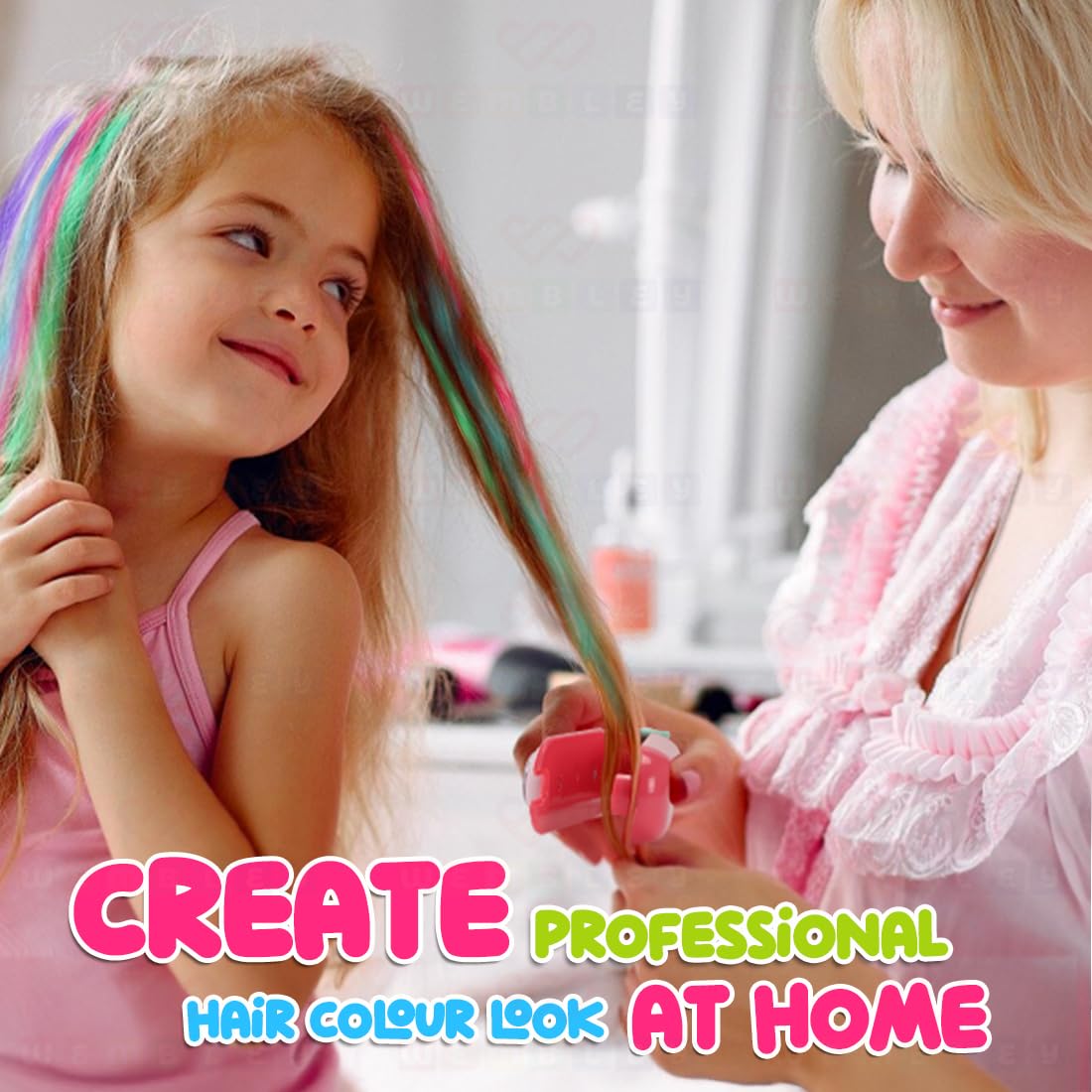 Wembley Hair Dyeing Salon Kit for Kids Teens Pretend Play Toy Hair Strands Color with Hair Dye Machine 6 Color Blocks & Accessories Hairstyling Fun Set Non-Toxic Safe for Kids 2
