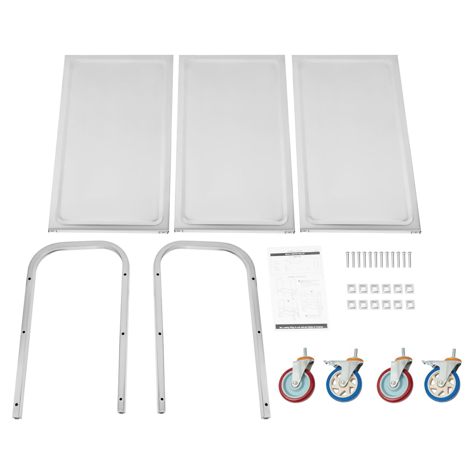 OUKANING Carro de cocina de acero inoxidable con 3 estantes, carro de servicio de alta capacidad de carga y ruedas silenciosas, isla de cocina móvil y estante de cocina para microondas, cocina