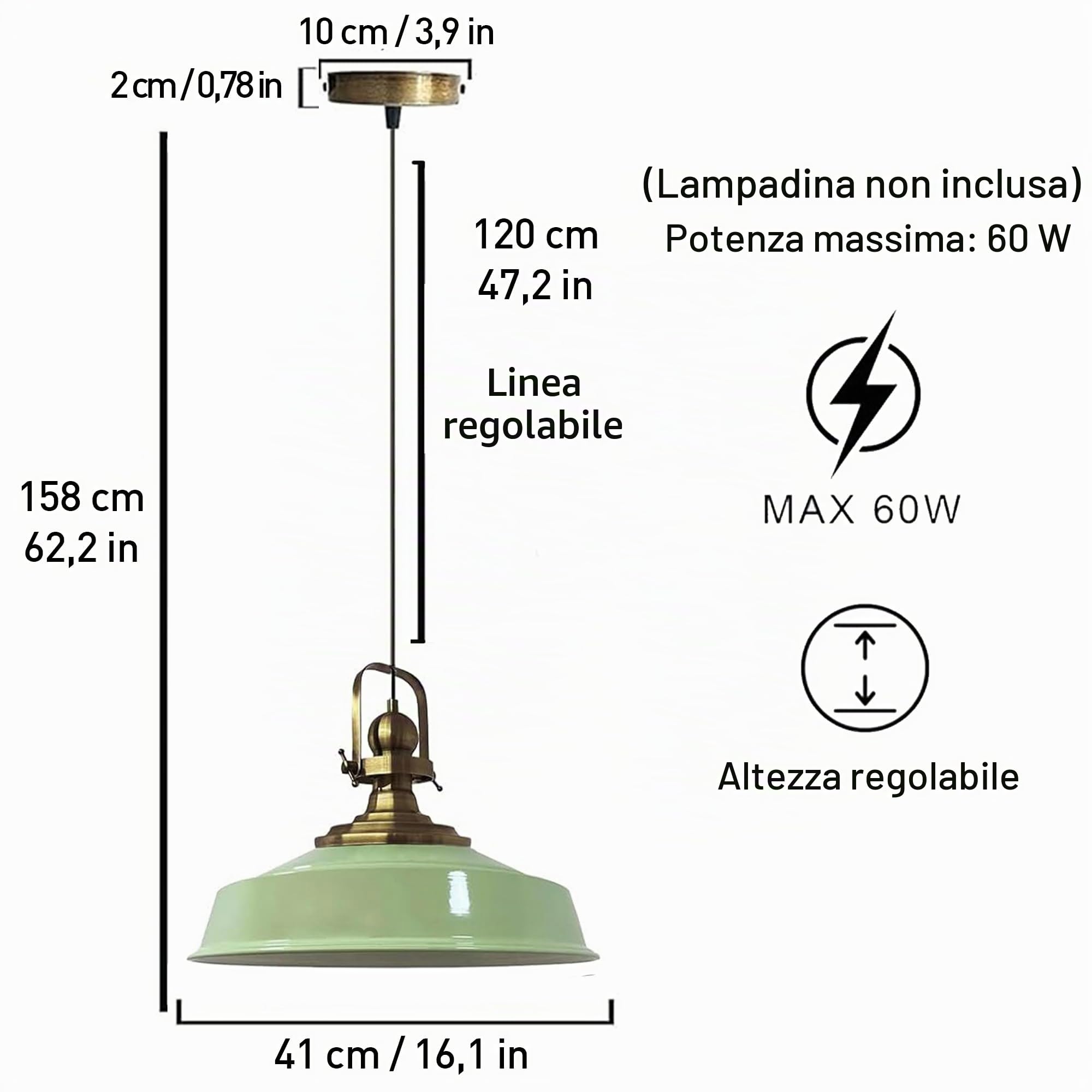 bamyum Asletl Lampada a Sospensione Industriale Vintage 41 cm Diametro, Lampadario Cucina Vintage, Lampadari Tavolo da Pranzo, Lampadario Camera da Letto Soggiorno, Lampada a Sospensione Menta Cucina