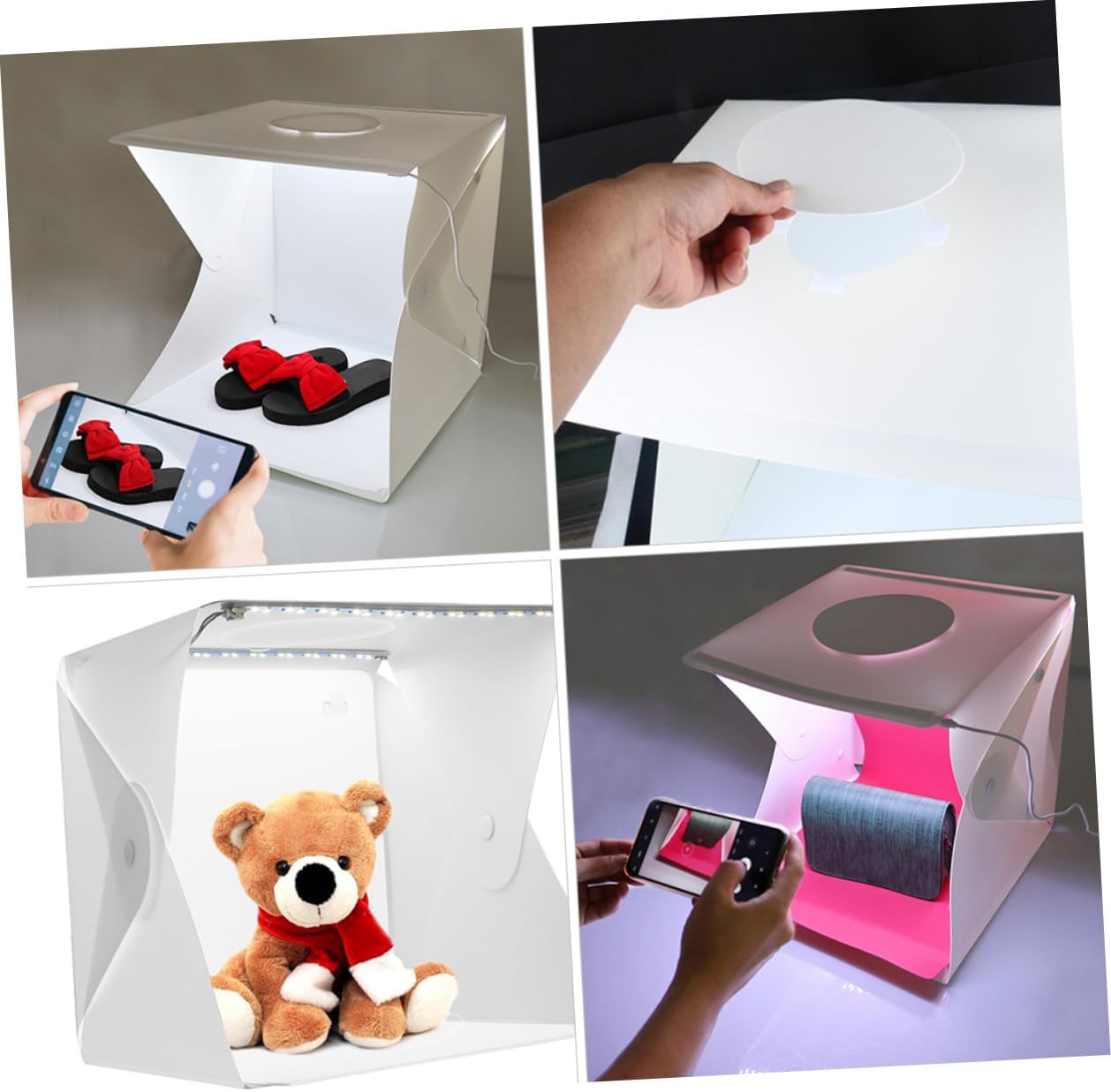 Portable 40cm Small Photography Light Box with Dual LED Strips, Foldable Photo Shooting Tent Kit with Two Color Backgrounds, Professional Studio Prop for Product and Food