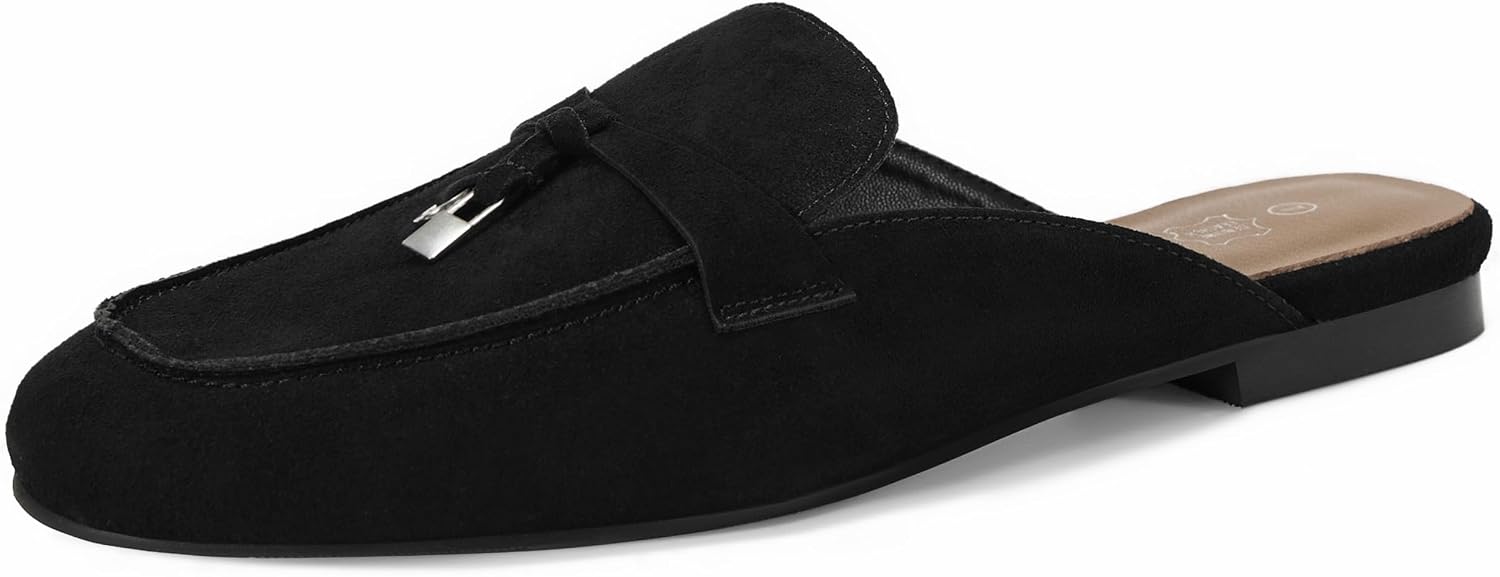 Womens Genuine Leather Flats Mules Metal Decoration Slip On Shoes