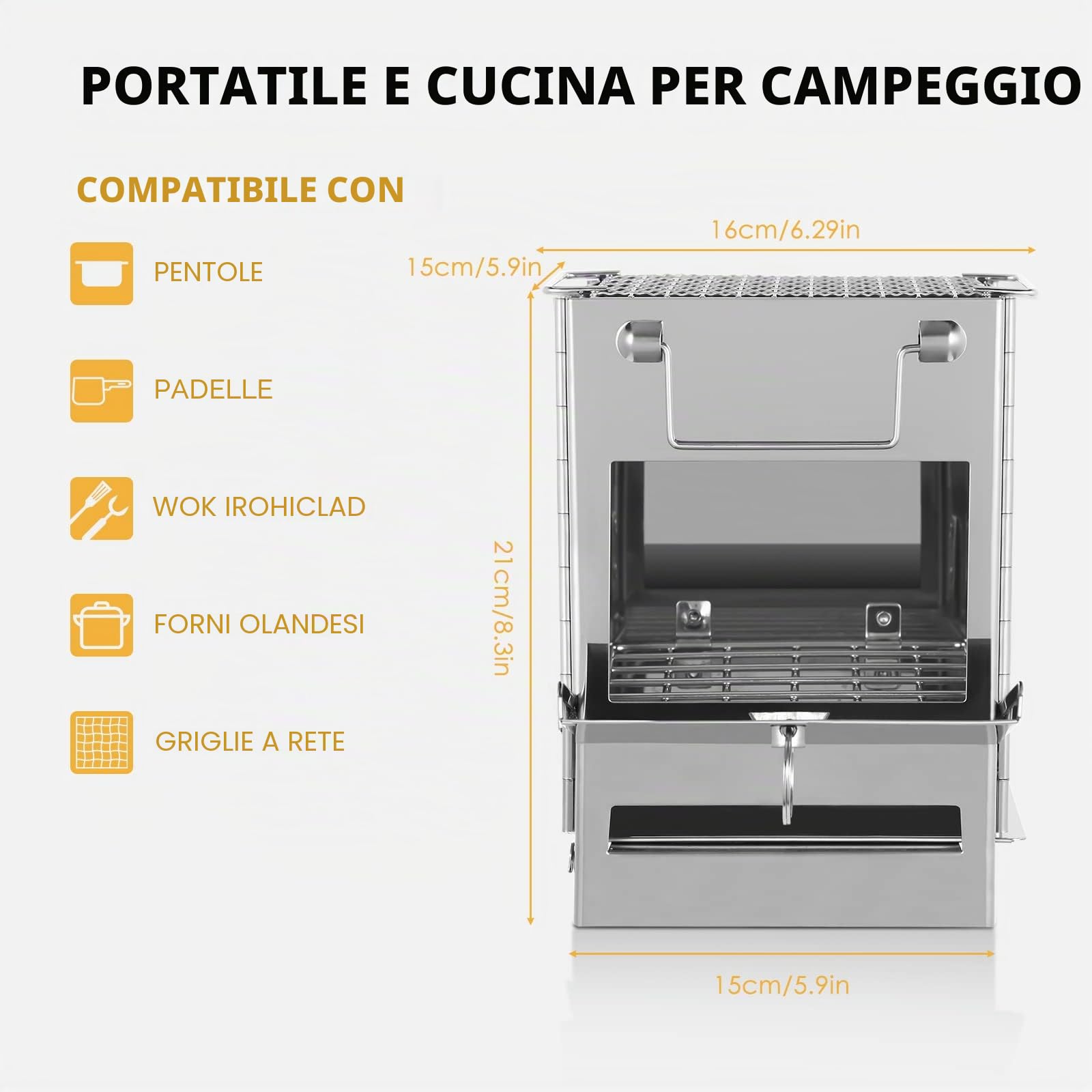 Lixada Campeggio Stufa In Acciaio Inox Pieghevole Zaino Stufa A Legna Mini Barbecue Grill con Borsa Da Trasporto per Campeggio Escursionismo Cucina