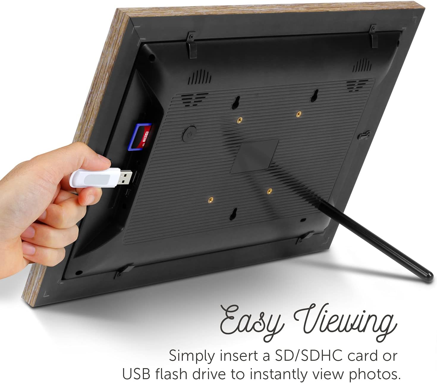 Aluratek 13.3" WiFi Distressed Wood Digital Photo Frame with Touchscreen, 16GB Built-in Memory, USB/SD/SDHC Supported, Easy Setup (ASHDPF13F)