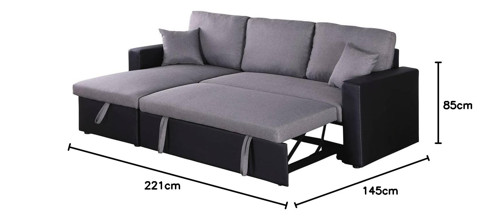 Habitat et Jardin - Canapé d'angle Convertible et Réversible Alain 3 Places Noir et Gris - Canapé Lit Moderne en Tissu Lin - Espace de Stockage (Méridienne) - Design