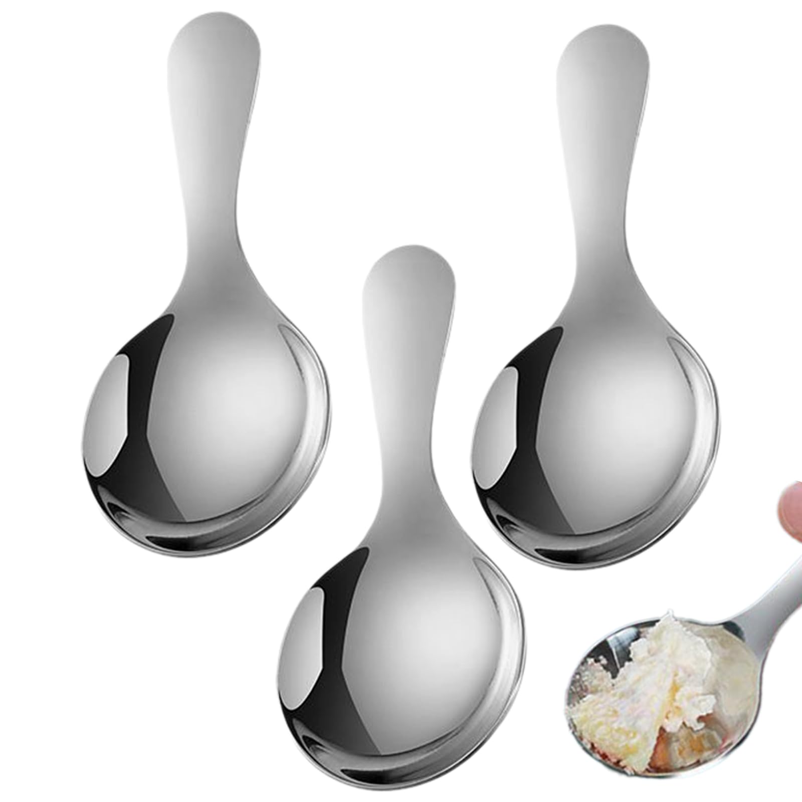 UEKPDM Short Handle Spoons, 3 Pack 304 Stainless Scoop, 9cm
