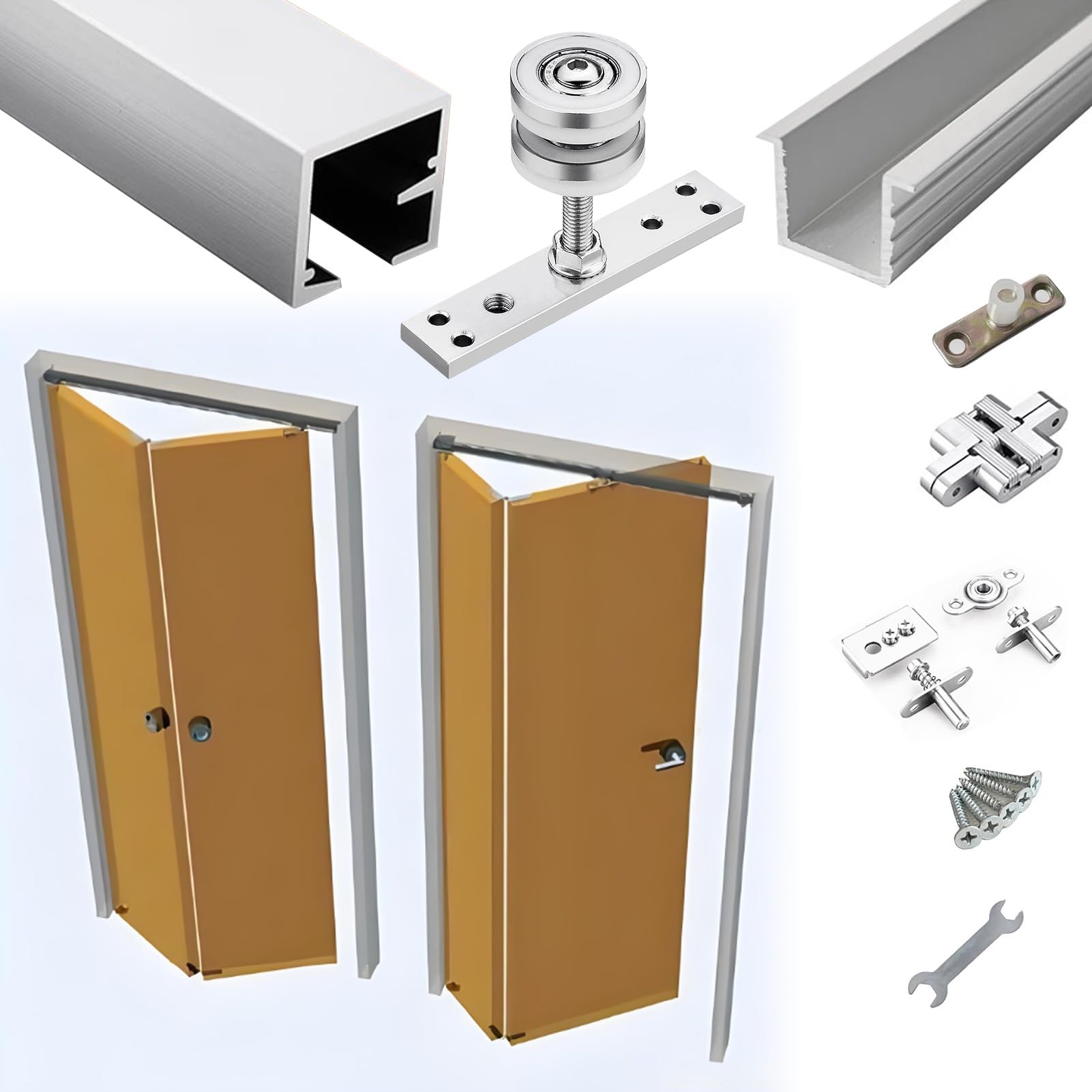 Kit hardware per porte scorrevoli per 2 ante – Soluzione salvaspazio per armadio e cucina, facile installazione, design pieghevole durevole per l'organizzazione della camera da letto