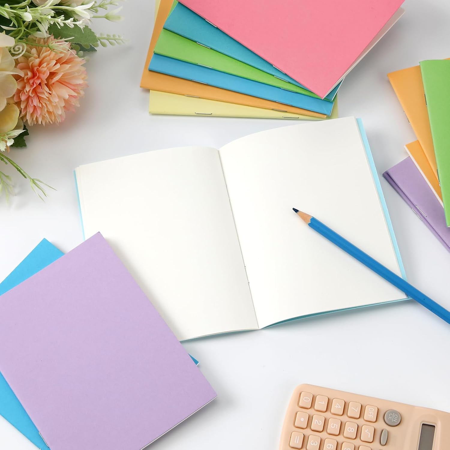 Epakh 64 Pack Mini Blank Kraft Notebooks for Kids Unlined Mini Sketchbook Small Pocket Journals Bulk for Students Drawing Writing, A6, 48 Pages, 24 Sheets, 4.25 x 5.5 Inch (Rainbow)