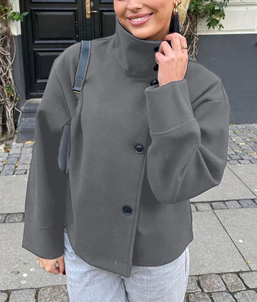 CHARTOU Women Crop Pea Coat Wool Blend Winter Loose Casual Short Jacket Outwear - Image 2