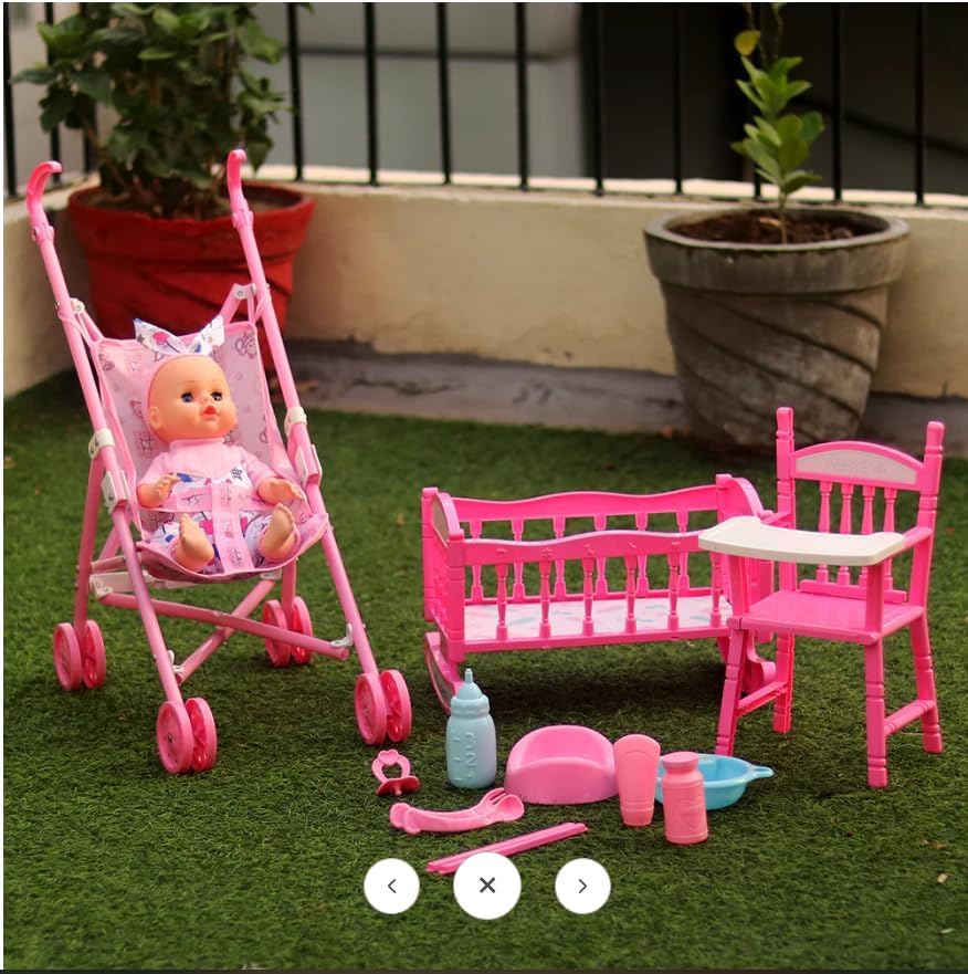 Image of DUNGRANI 3 in 1 Baby Doll Stroller Set Toys for Girls Toddlers 3-5 4-6 Year Gifts, Baby's Doll's Set with 12.5 inch Doll /1 Baby Dining Chair /8 PCS Baby Doll Accessories (Special Edition)