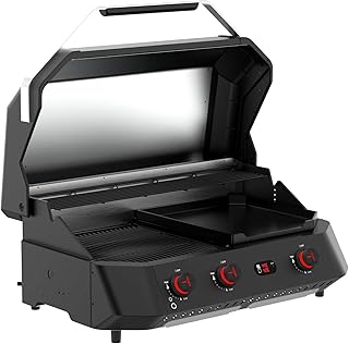 Cozze® G-800 Combo Plancha y Barbacoa a Gas 9,5 kW, 3 Quemadores SS430, Hierro Fundido Esmaltado, 30 mbar, con 2 Termómetros Digitales