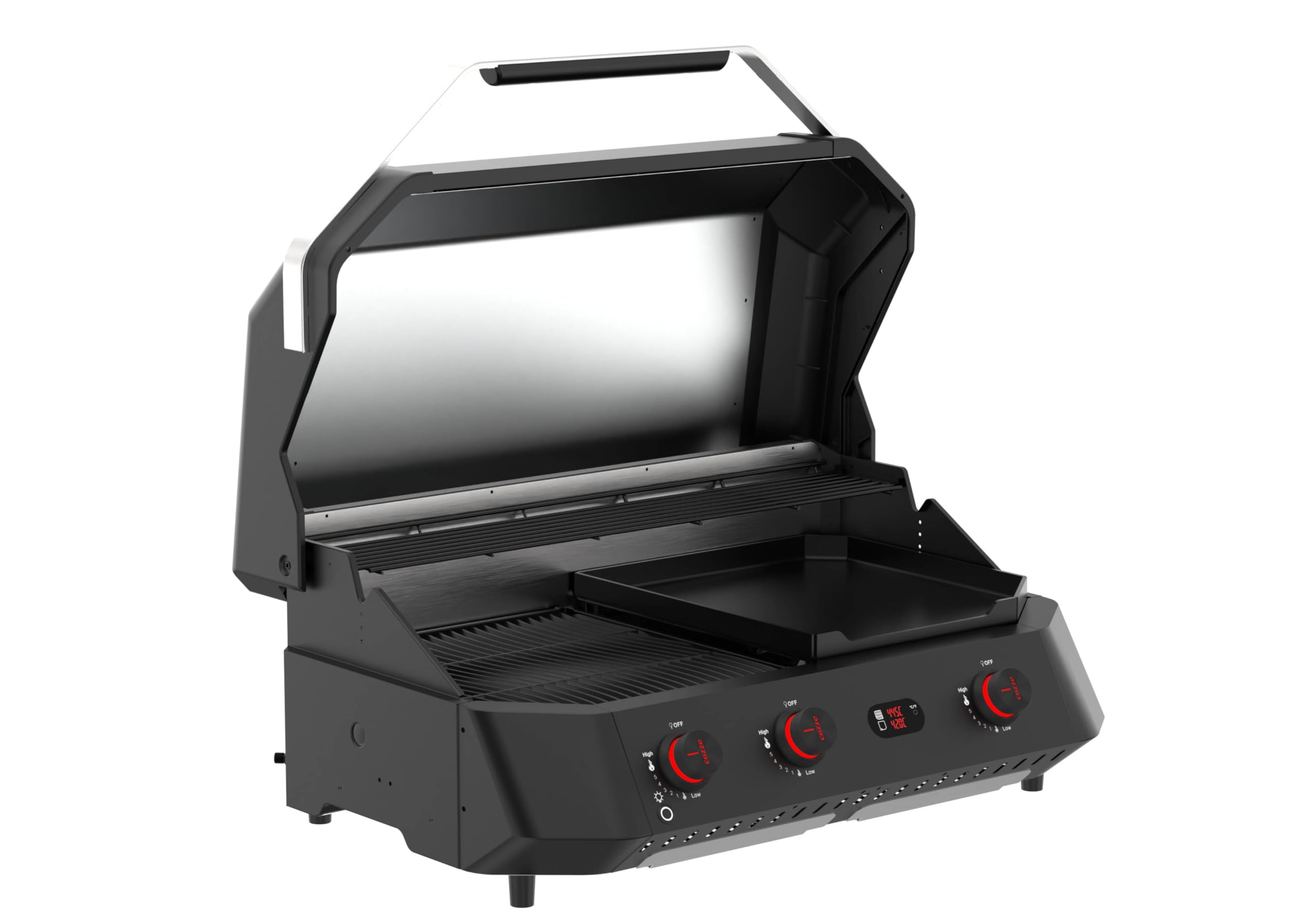 Cozze® G-800 Combo Gas Plancha & Grill 9.5 kW, 3 SS430 Burners, Enamelled Cast Iron Griddle & Grill Grate, 30 mbar, Includes 2 Digital Thermometers
