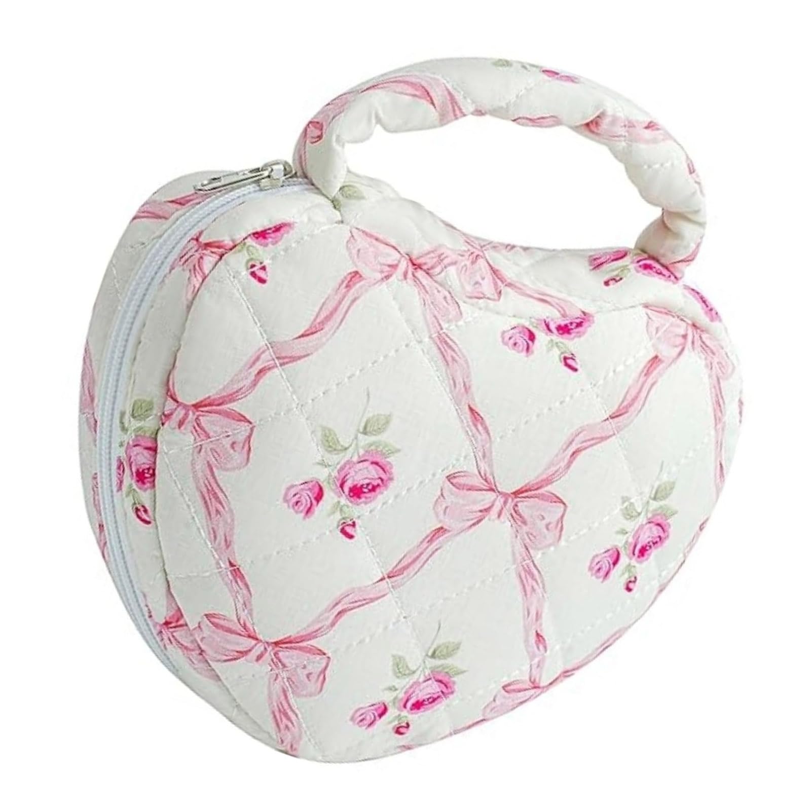 Kalttoy A Quilted Polyester Cosmetic Storage Pouches Heart Shape Cosmetic Bag For Daily Essential Nd Toiletries Quilted Polyester Toiletry Pouches