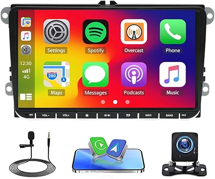 Car Stereo Radio Compatible for Skoda Fabia 2007-2013 with Carplay Android Auto GPS Navigation 9in Touchscreen Car Radio Player with Bluetooth WiFi FM/RDS SWC Mirror Link Split Screen + Backup Camera