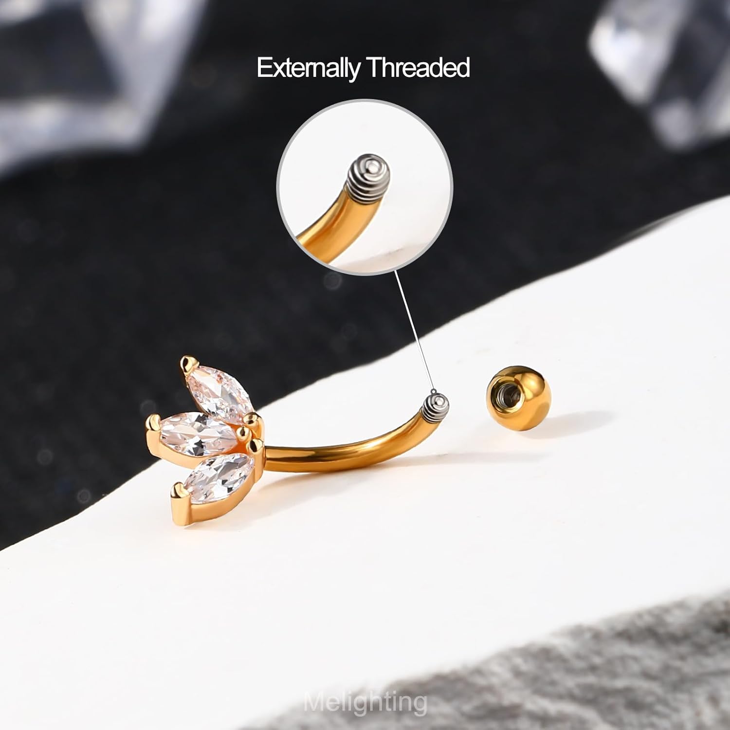 Melighting 16G Rook Earring Triple Marquice CZ Cartilage Earring Stainless Steel 316L Eyebrow Ring Stud Earring Eyebrow Jewellery 8mm Tragus Piercing Jewelry for Women - Image 7