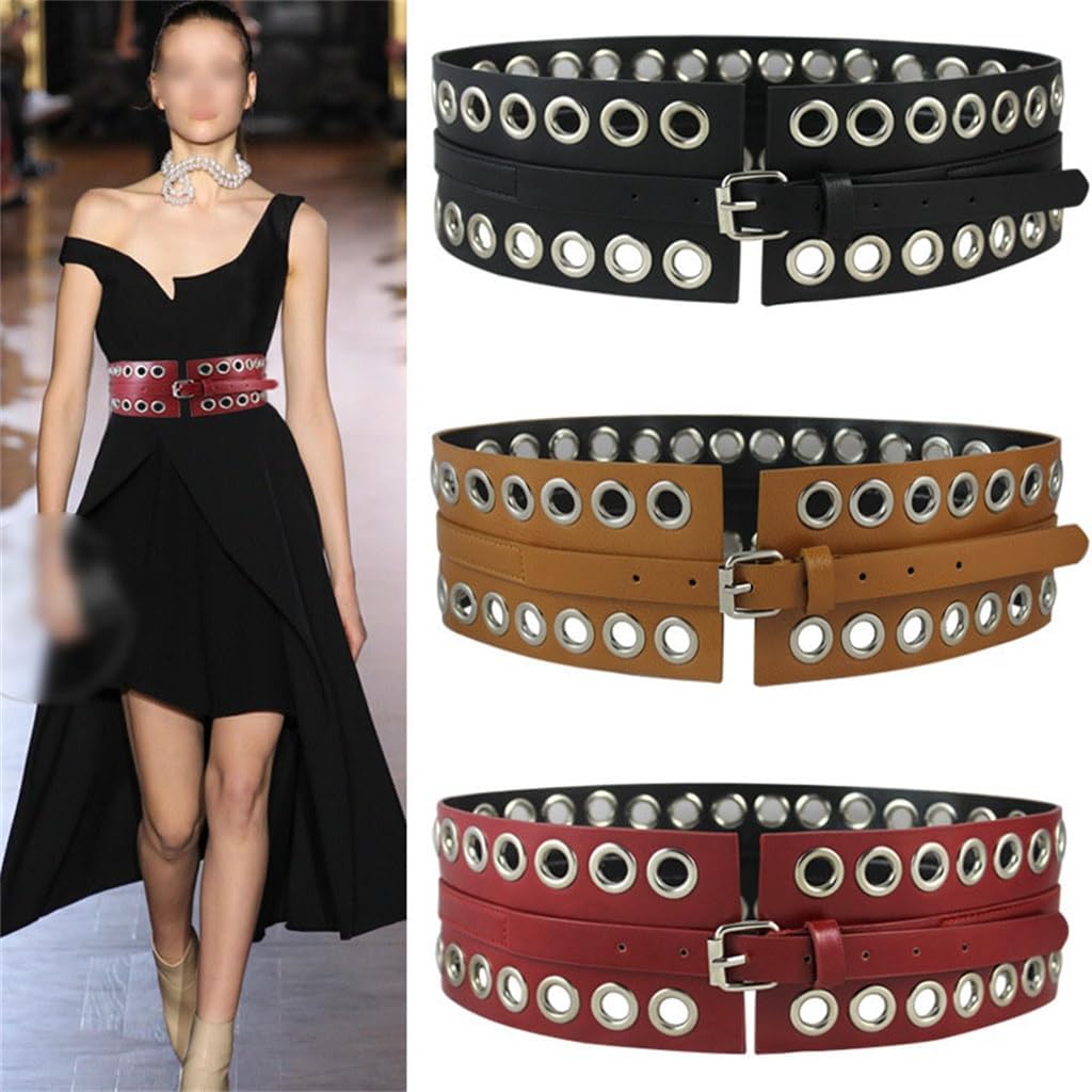 JSEIAJB Black Extra Wide Hollowed Out Pin Buckle Peplum Belt Skirt Decorative Waistband