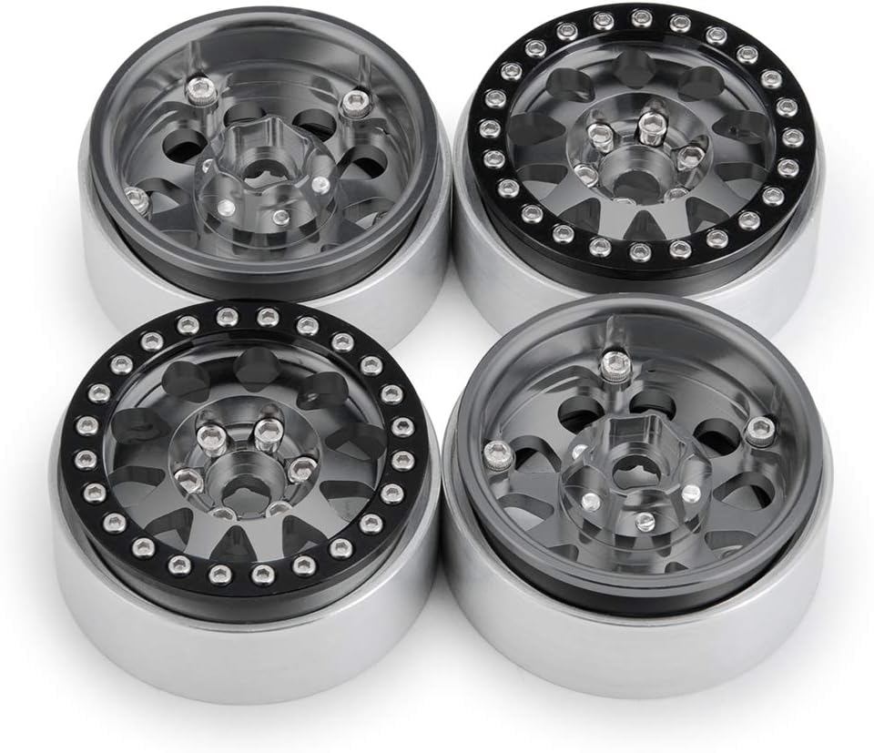 RCLIONS 4pcs 1.9 Beadlock RC Aluminum Wheels Rims for TRX4,AXAIL SCX10 III AXI03007,SCX10 II 1/10th Scale RC Crawler Car Upgrade Parts