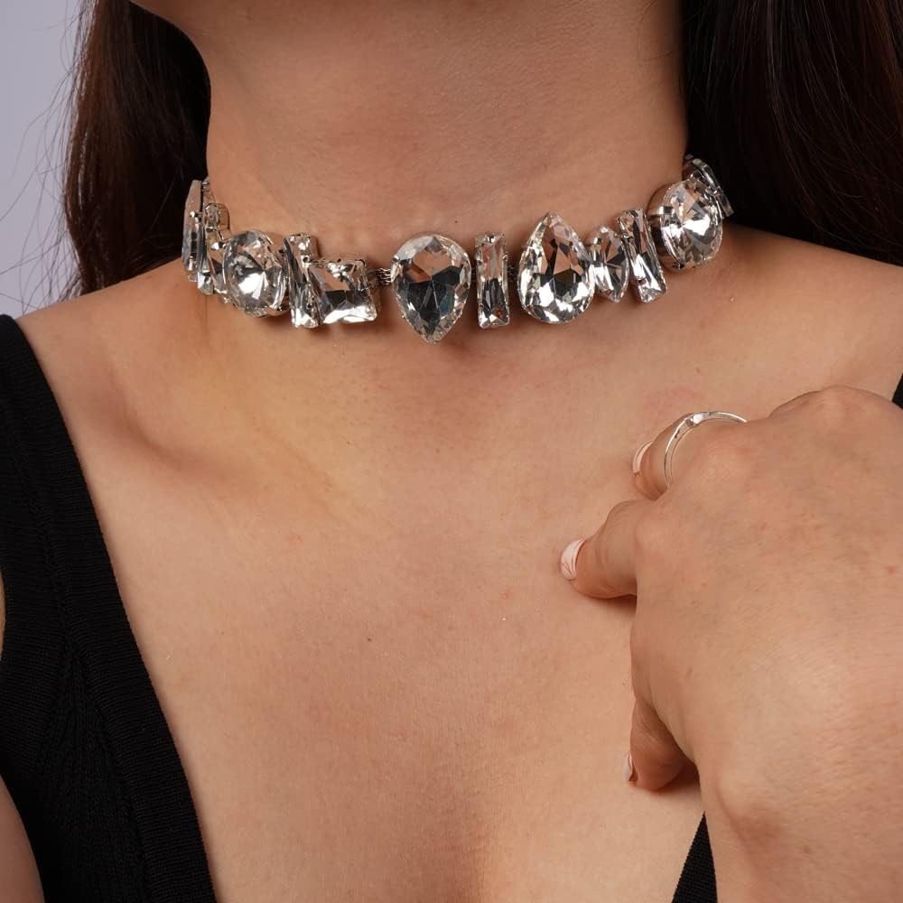 Missgrace Boho Women Dainty Chunky Short Rhinestones Prom Choker Necklaces for Women Luxurious Bar Choker Necklace for Women - Image 2