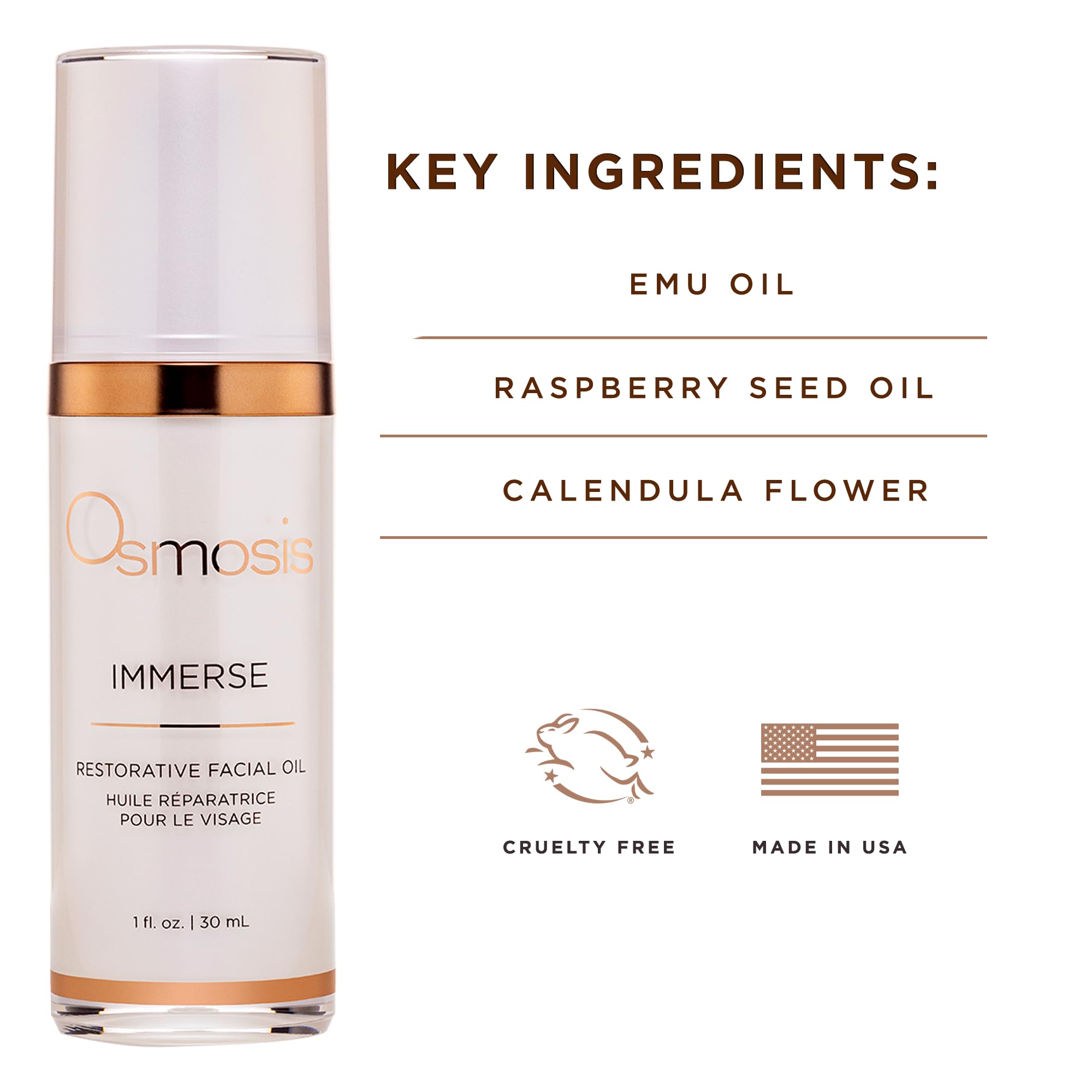 OSMOSIS IMMERSE Restorative Hydrating Facial Oil with Emu and Raspberry Seed Oil, and Calendula Flower, 1 fl oz