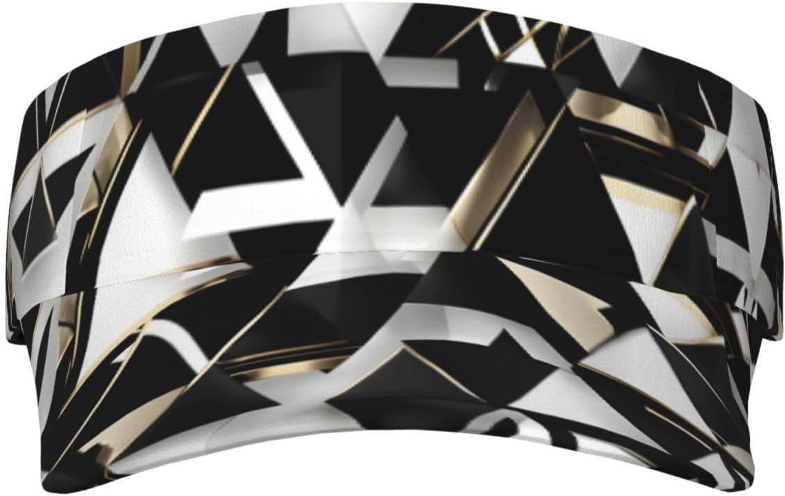Fashion Modern Black White Gold Triangle Print Foldable Sun Visor Hat Lightweight Adjustable Sun Visor Hat Outdoor Sports Cap for Adults