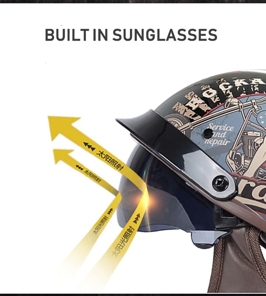 Medio Casco Motocicleta para Adultos, Casco Abierto con Visera, Casco Scooter ATV Casco Seguridad Certificado ECE D,XX-Large