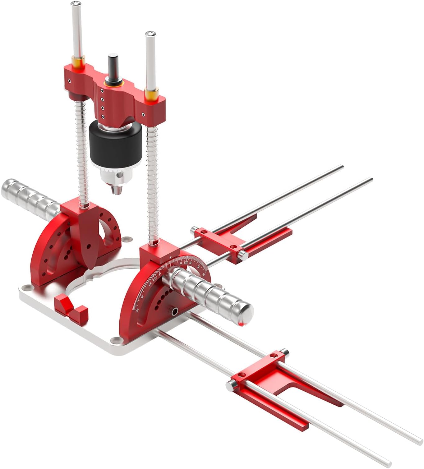 Portable Drill Press, Angle Drill Guide Self-Centering for 1/16" - 1/2" Power Drills 0° To 60° Angle Drill Guide with Drill Chuck & Key, Self-Centering Base Woodworking Furniture