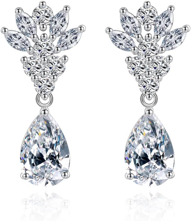 14K Gold Moissanite Drop Dangle Earrings in D-color VVS1 Clarity, Dainty Long Water Drop Earrings for Wedding, Ideal for Bride