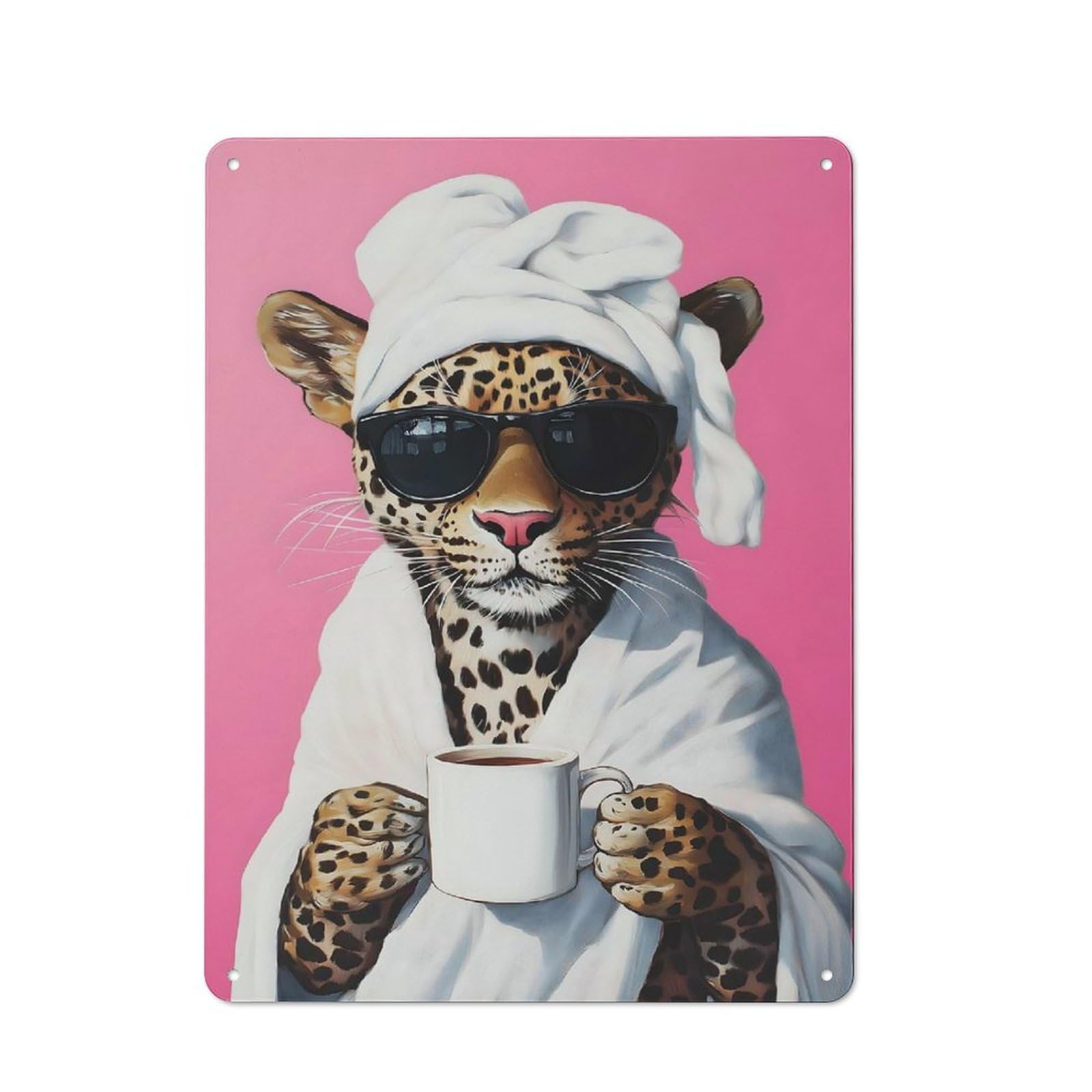 Junmoney Leopard In A Robe Tin Wall Plaque 40X30cm With For Garage Wall, For Collectors Of Retro Metal Wall Decor