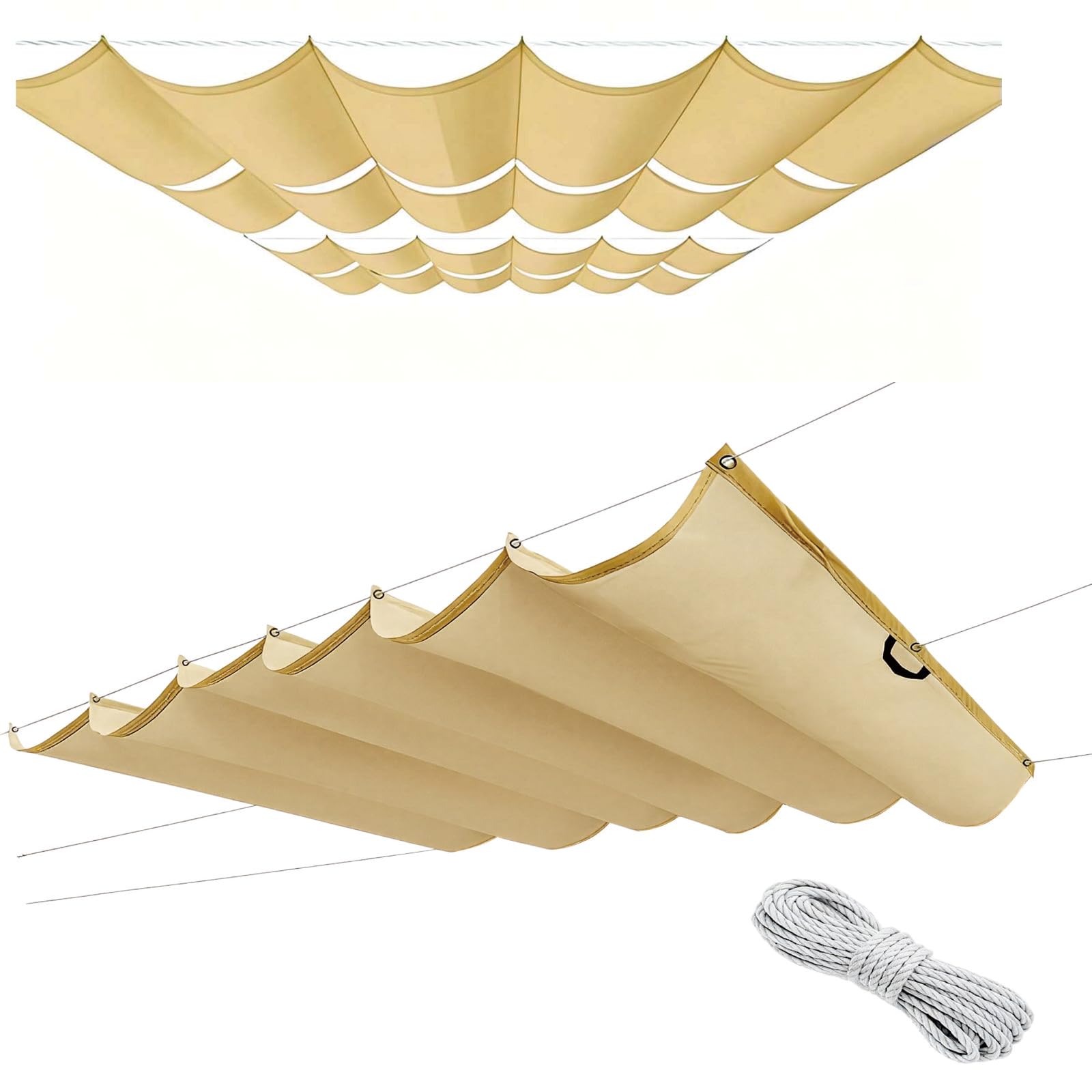 Auvent ondulé protection UV 98% imperméable en bâche d'ombrage jaune sable