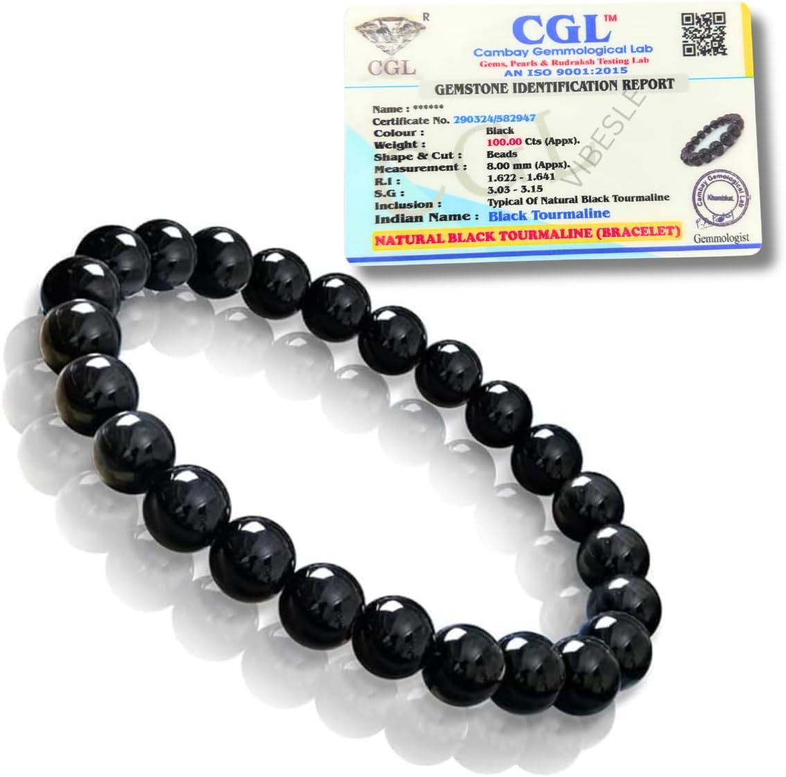 VIBESLEOriginal Black Tourmaline Crystal Bracelet For Women, Men and Teens- 8mm Round Beads for Protection Healing, Positivity, Evil Eye, and Nazar - Energised Black Stone Bracelet
