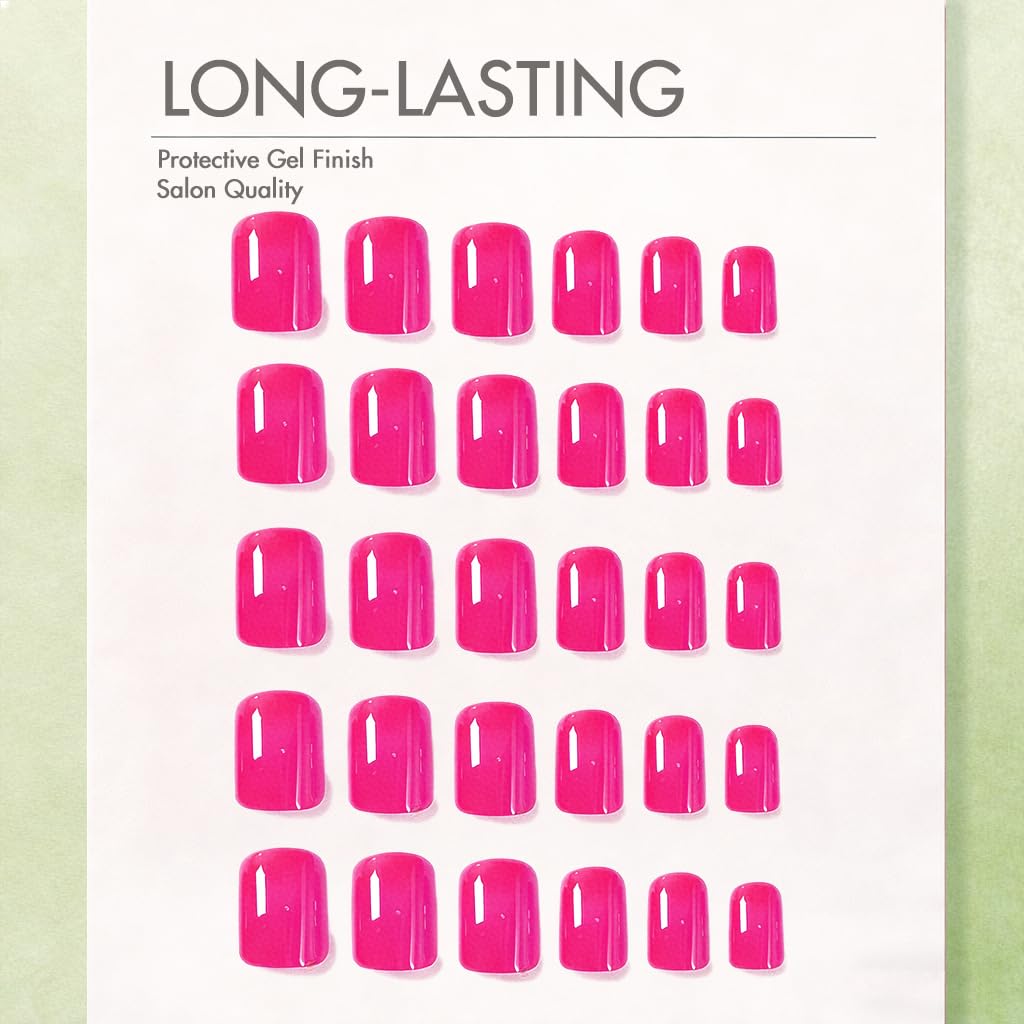 SXVME Soft Gel Press On Nails Short Square, 30 Pcs 15 Sizes Hot Pink Short Fake Nails Press ons, Reusable Thick Glue On Nails with Glue, Vibrant Stick On Nail for Women Everyday Elegance, Fushia