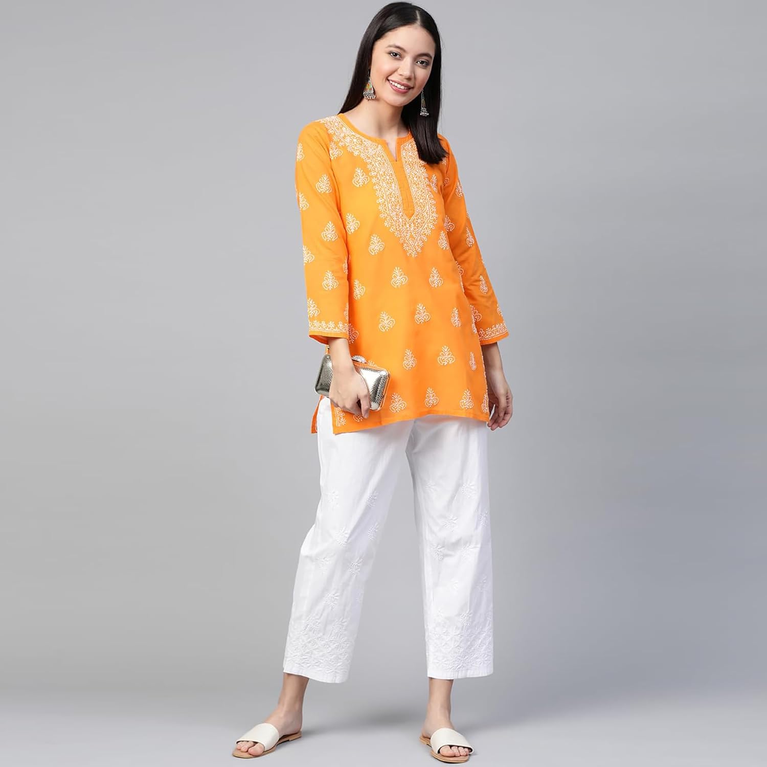 Ada Hand Embroidered Indian Clothing Chikankari Women's Cotton Top Tunic Shirt Kurti A210717