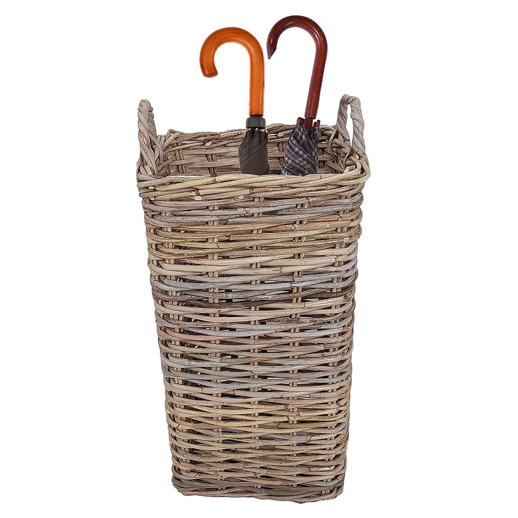 Willow Wicker Umbrella Stand with Handles Storage Basket (Square, Large)