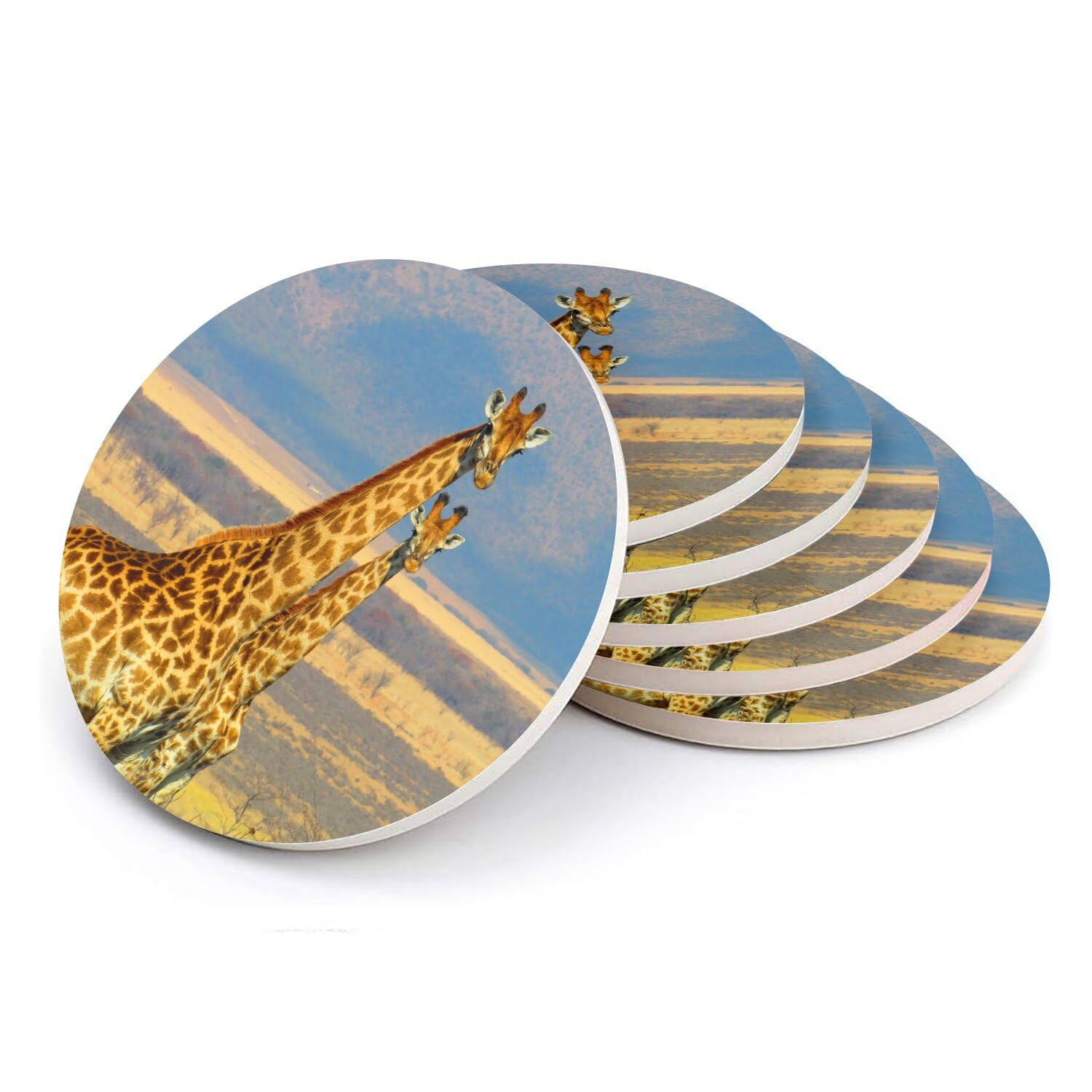 Sous-verre ronds en céramique girafe savane x6 108mm