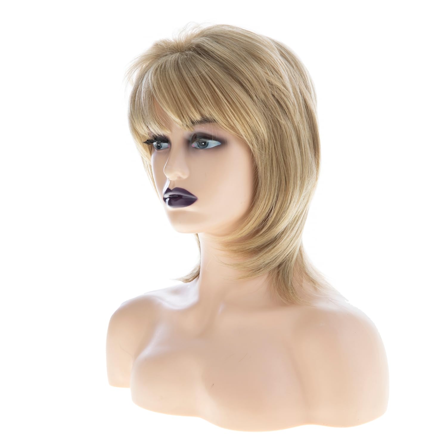 Short Layered Blonde Wig with Bangs for Women Shaggy Synthetic Hair Wig Natural Looking Heat Resistant Hairpiece for Daily Wear Cosplay