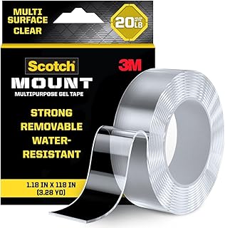 Scotch-Mount Cinta de gel multiusos, cinta de doble cara para aplicaciones resistentes, cinta de montaje extraíble, nanocinta, cinta de montaje transparente resistente al agua, soporta hasta 20 libras