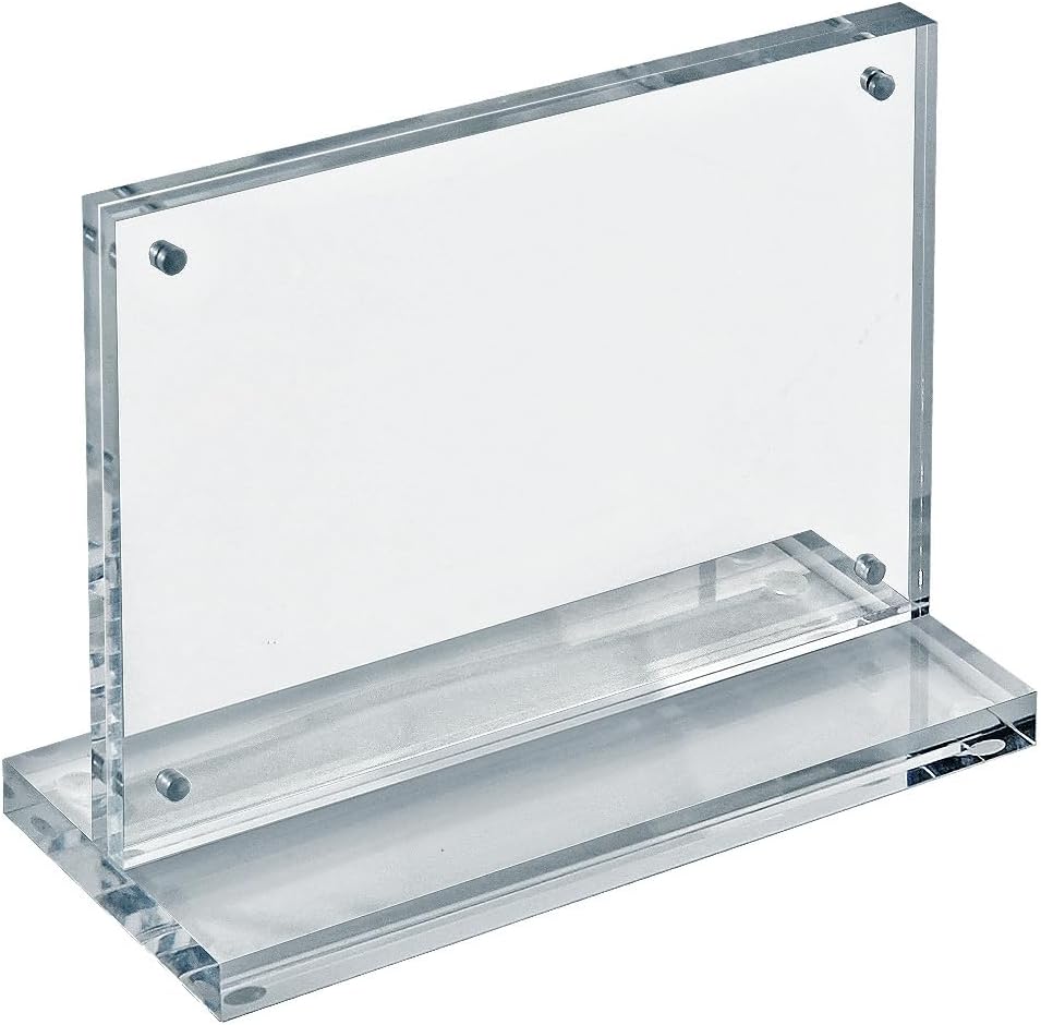 Azar Displays 104775 Slim Deluxe Acrylic Block Frame 7” x 5” on Acrylic Base with Magnet Closure and Rubber Bumpers, Horizontal/Vertical