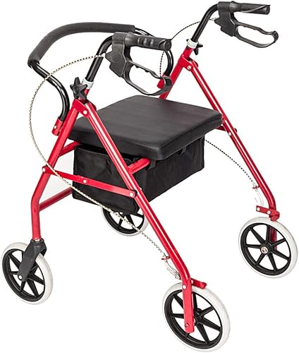 Miniatura 10 de Andador con asiento, andador de acero con ruedas de 8 pulgadas, soporta hasta 286.6 libras, para lesiones, personas mayores y adultos (negro y azul)