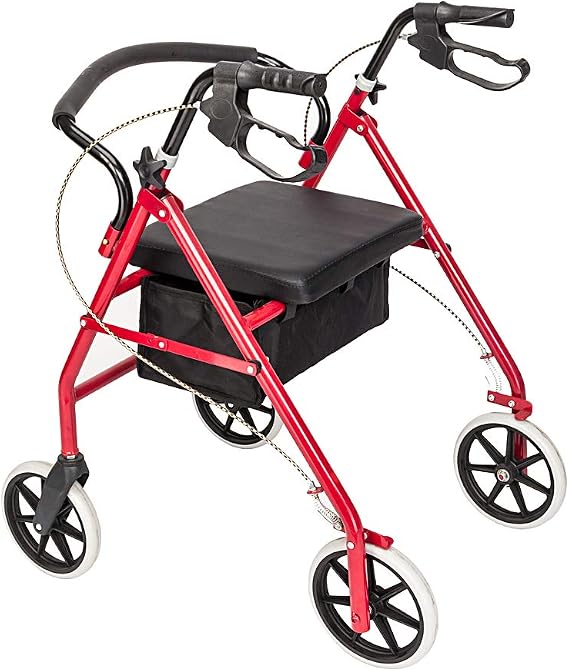 Lightweight Wheel Rollator, Folding Mobility Aids for Elderly Disabled, Four Wheel Mobility Walker Rollator with Padded Seat, Lockable Brakes, Ergonomic Handles and Carry Bag, Red