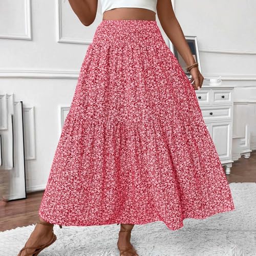 Mrat Women's Floral Skirts Elasticated Waist Midi Summer Skirt Swing A Line Boho Skirts Soft Comfy Bohemia Elegant Long Dresses Swing Basic Flowy Skirt Party Club Holiday Vacation Beach Travel - Image 3