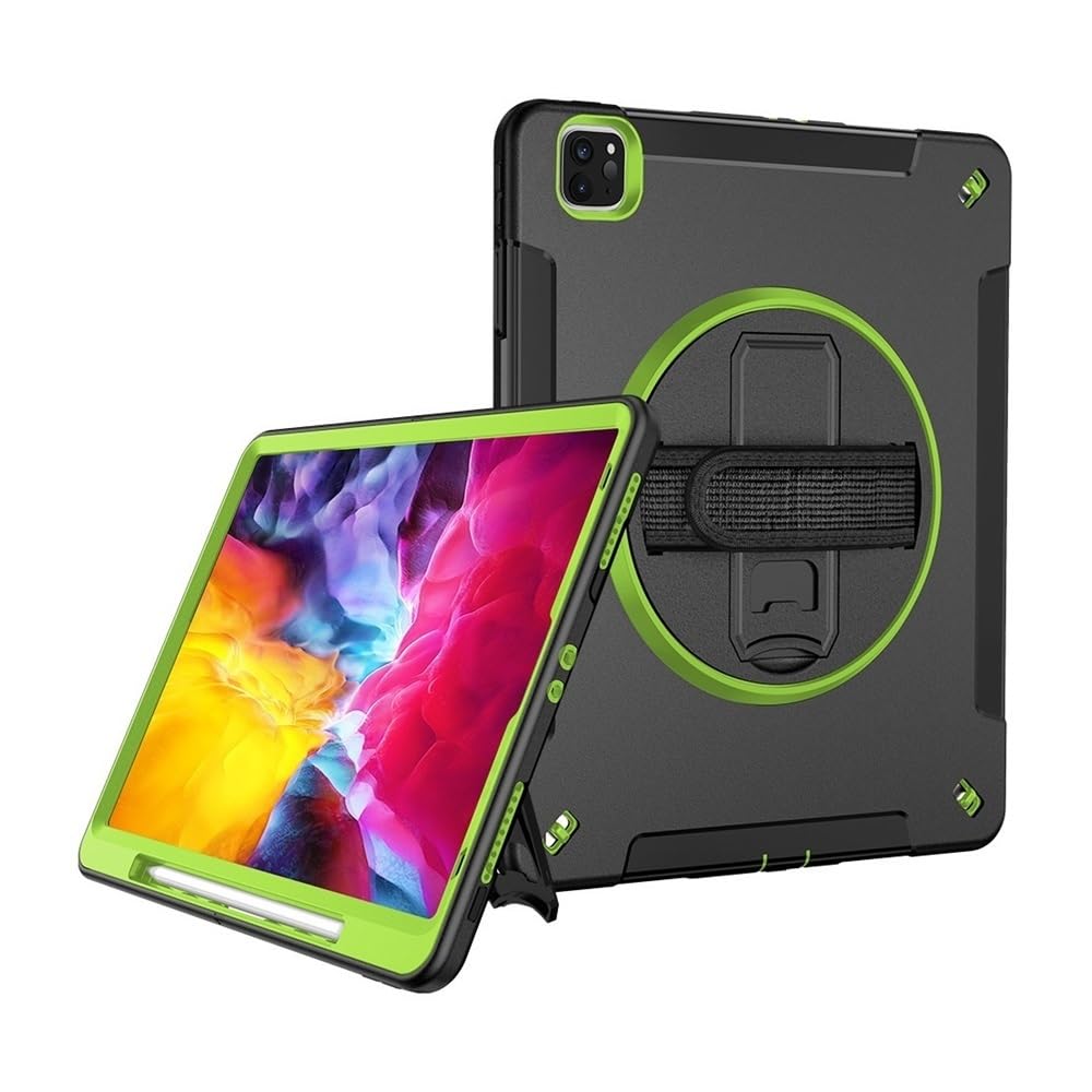 Funda de silicona para iPad 10 y 11 Gen 10.9 pulgadas anticaídas negra y verde con correa 6