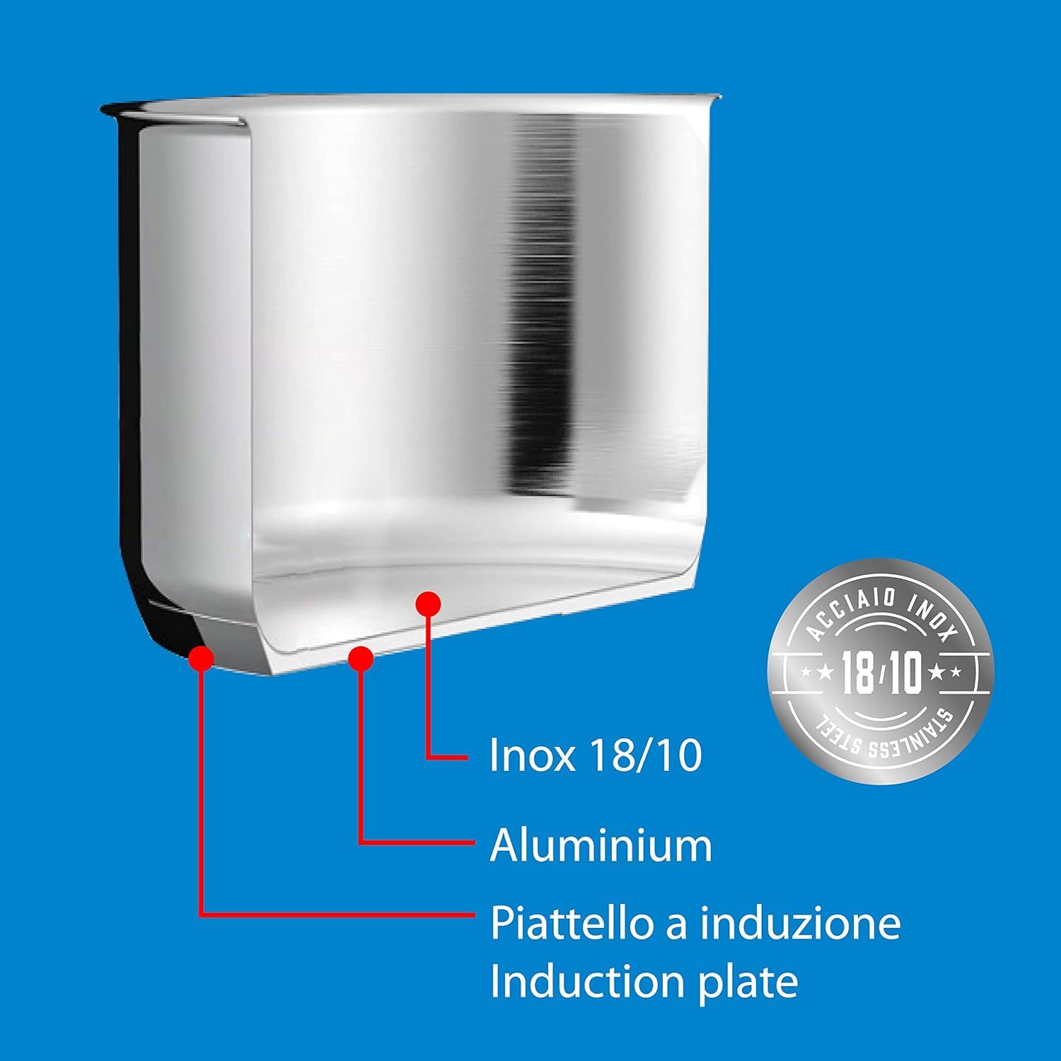 Spaghettiera Pastarella Doppio Cestello 22 CM in Acciaio Inox con Triplo Fondo per Tutti i Piani di Cottura Capacità 6 Litri