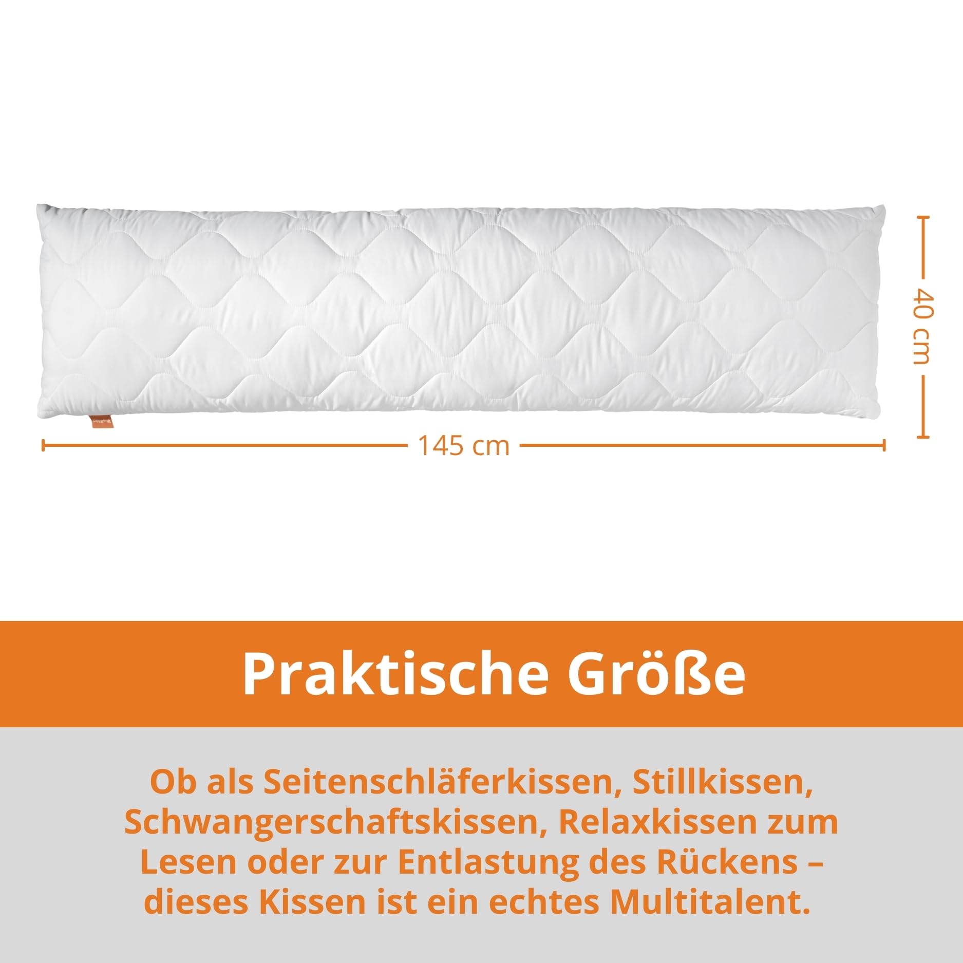 sleepling 190109 cuscino laterale, cuscino per allattamento, realizzato in morbida microfibra, 40 x 145 cm, peso dell'imbottitura 1.200 grammi, cerniera, bianco