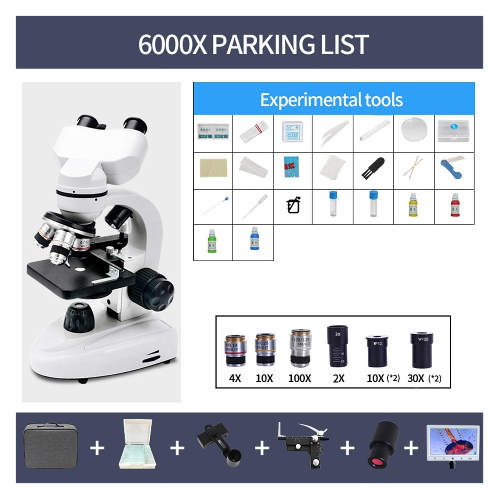 Mikroskop, 6000X-15000X Biologiczny Mikroskop HD Cyfrowy Laboratoryjny Złożony Z Okularami Szerokokątnymi 10X I 50X Do Laboratorium