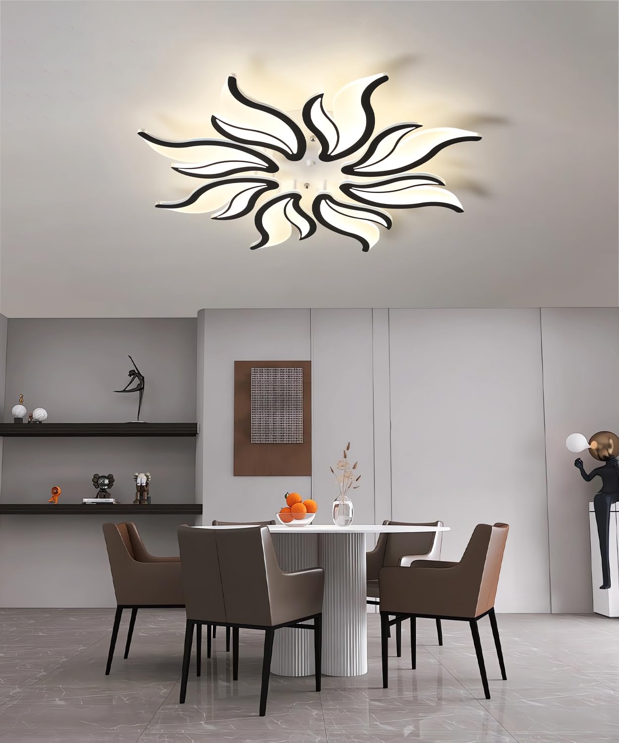 Moderna plafoniera a LED Lampada da soffitto dimmerabile per soggiorno con telecomando Lampadario 58W 6500K Plafoniere a forma di fiore per camera da letto sala da pranzo ufficio (Nero, 8 teste)