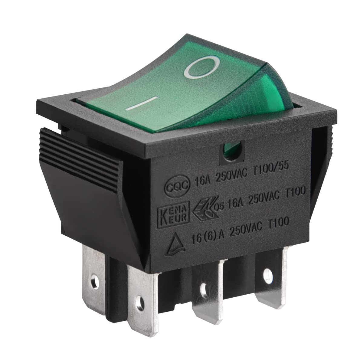 Heschen DPDT Rocker Switch, 16A 250VAC ON-OFF, 6 Terminals, Green Light Illuminated, Panel Mount, 2 Pack