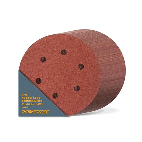 POWERTEC Grano 180, 100 unidades, discos de lijado de 6 pulgadas  Gancho y bucle, almohadillas de lijadora orbital de óxido de aluminio de 6