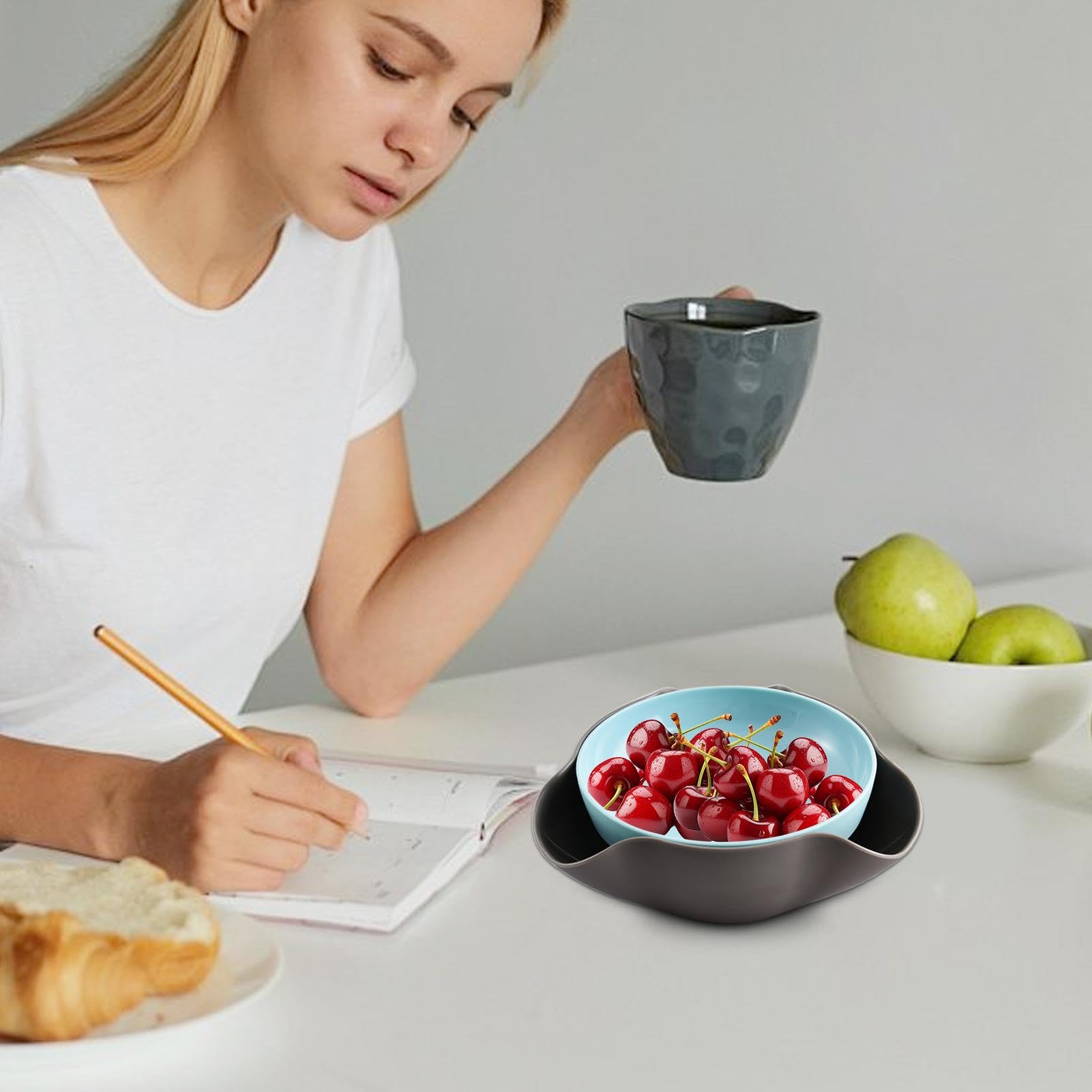 Cuenco de pistachos de doble capa, cuenco de almacenamiento de nueces de doble capa, cuenco de edamame con compartimento para residuos de alimentos, almacenamiento de concha de pistachos para